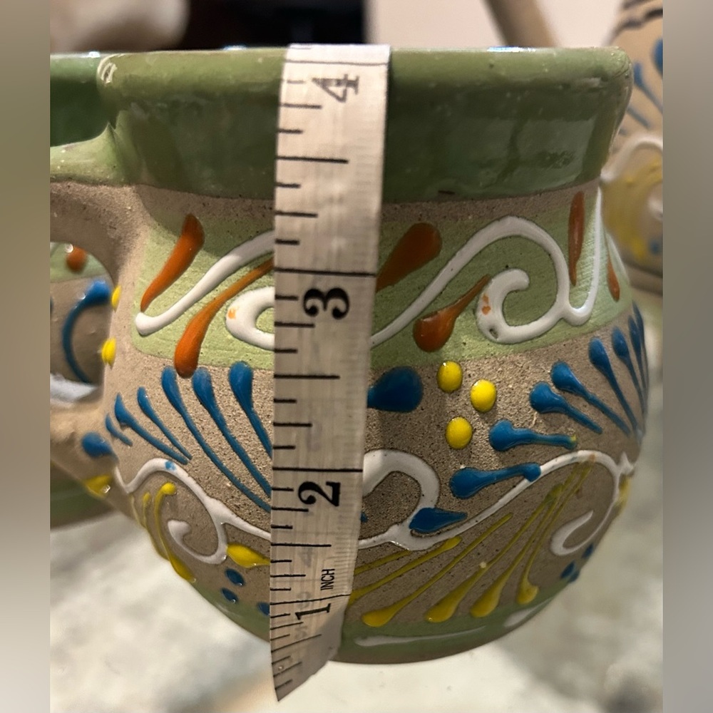 Hand painted  Mexican Clay Pitcher and Cups .Set of 7 - Picture 6 of 9